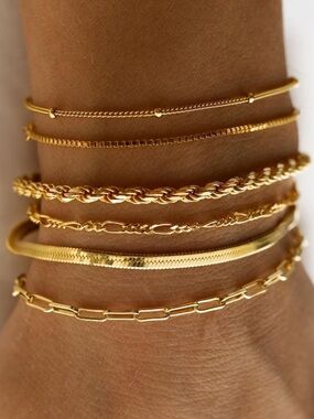 14K Gold Plated Stack Layered Bracelet Set